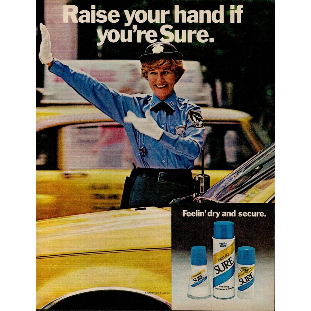 1982 Sure Anti-Perspirant Deodorant Vintage Print Ad (L16)